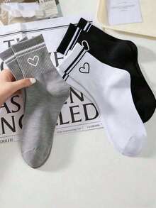 1/3 pares de calcetines de media caña con rayas en forma de corazón para mujer, suaves y cómodos, que absorben la humedad, calcetines deportivos versátiles y casuales, adecuados para uso diario o actividades al aire libre, todas las estaciones - Multicolor - Ver 1