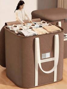 1pc Extra Large Capacity Waterproof Moisture-Proof Fabric Cotton Quilt & Clothing Storage Bag, Dust-Proof Moving Packing Bag, Suitable For Home Organization - Brown - View 1