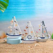 1pc Ocean Style Shell Cracked Boat Ornament, Creative Wooden Sailboat Model Small Decoration, Creative Decorative Craft, Desktop Ornament (Handmade Products May Have Slight Flaws, But They Do Not Affect Use) - Multi-color - View 2