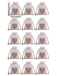8pcs/15pcs Heart Burlap Drawstring Gift Bags, Small Linen Pouches With Heart Patch, Multi Color Reusable Fabric Treat Bags For Wedding Favor, Bridal Shower, Holiday Party Storage - Diverse - View 23