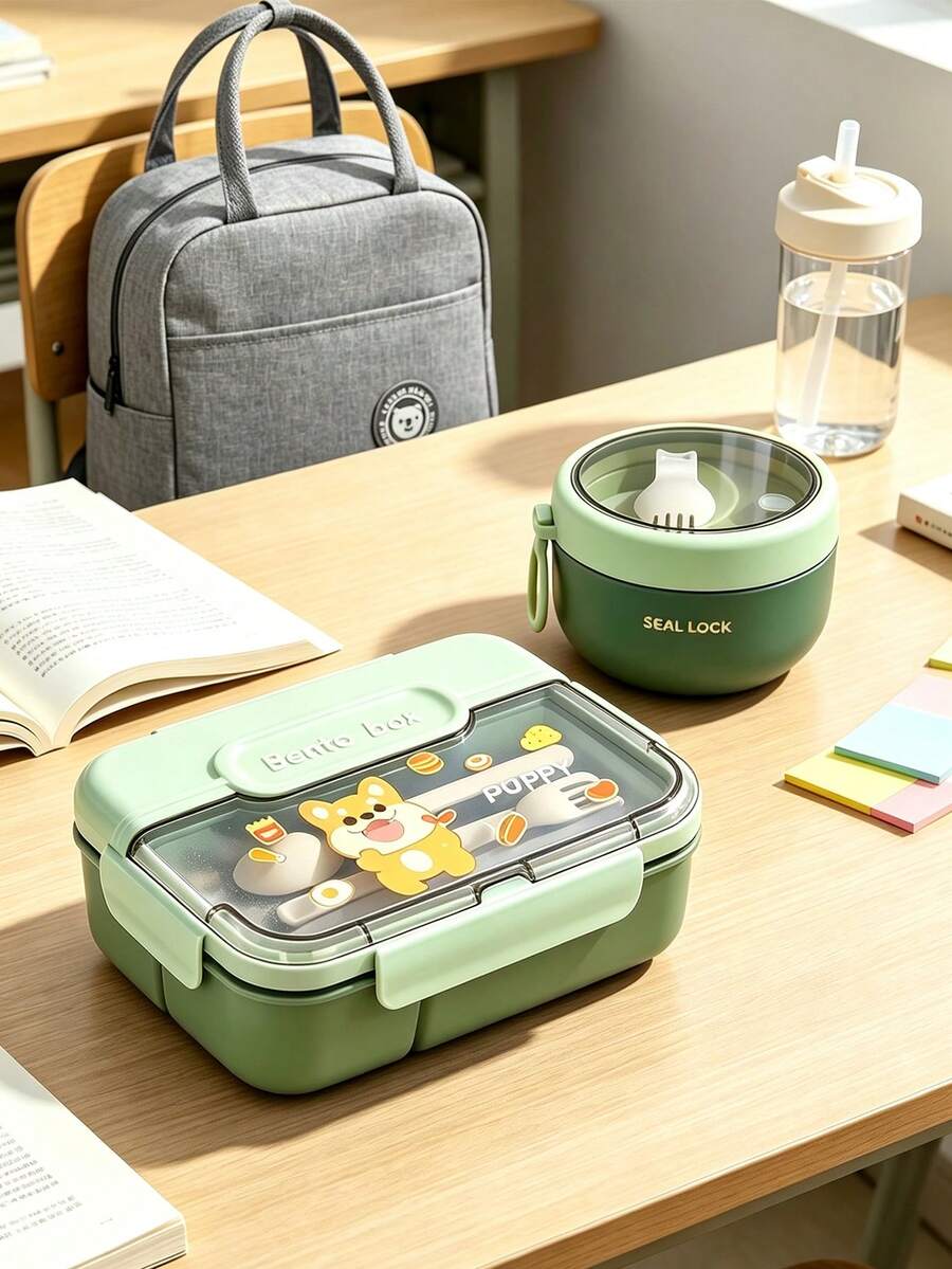 Cartoon PP Material Lunch Box Set, Portable Food Container, Large Capacity Food Storage Box, Student And Office Worker Lunch Box Set