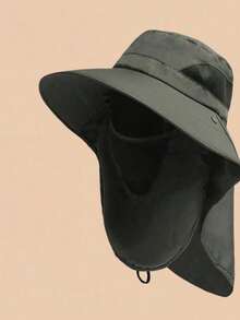 Topi Ember Pelindung Matahari untuk Pria, Topi Hiking Luar Ruangan Musim Panas dengan Masker Wajah yang Dapat Dilepas, Topi Pelindung Matahari UV - Hijau Tentara - View 2