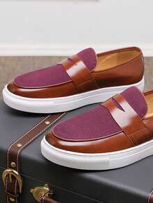 Men's Loafers Fashion New British Style Slip-On Flat Shoes Suede Matte Soft Sole Shoes - Red - View 7