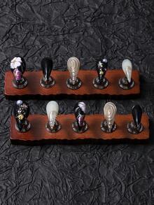 10 piezas/Set Uñas postizas hechas a mano con diseño de garra de dragón, garra de gato y garra de bestia, estilo Y2K pintadas a mano con base negra y diseño de fusión floral espiral rosa y púrpura, decoración de lámina de oro y perla de concha, incluye 1 pieza de pegamento de gelatina y 1 pieza de lima de uñas, adecuado para arte de uñas diario y de fiesta - Negro - Ver 2