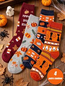 1/4 Pairs Random Women's Fun Halloween Socks With Pumpkin Head, Ghost, Witch Prints, Suitable For Party And Holiday Wear - Multicolor - View 10