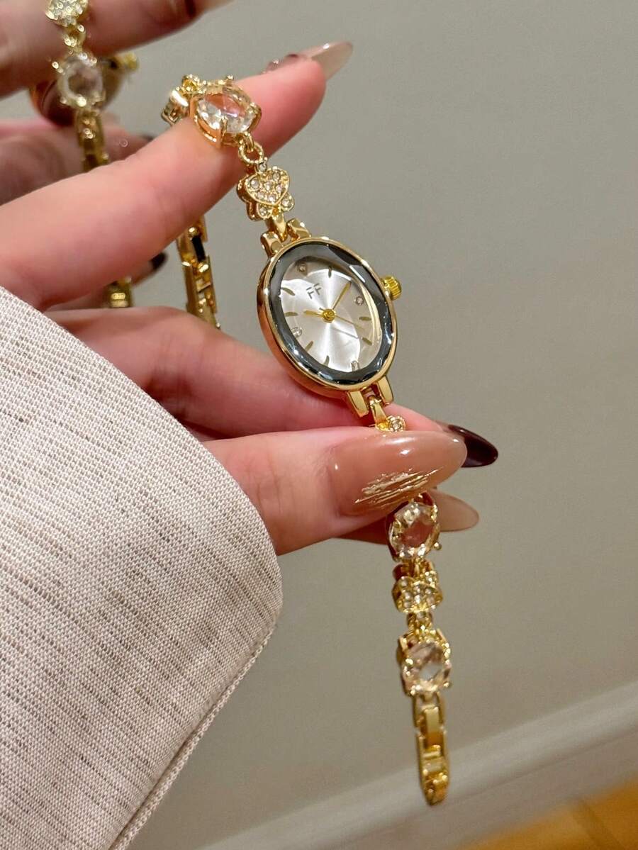 1件女款金色圓形石英手錶,優雅時尚,適合日常佩戴,生日/畢業禮物,派對與聚會 - 金色 - 查看 1