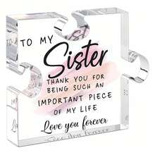 1pc Creative Birthday Gift - Sister Gift Acrylic Puzzle Shaped Plaque, Unique Desk Decor Gift From Sister/Brother, For Sister Thanksgiving Christmas Wedding - 1PC - View 1