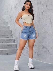 Women Denim Shorts - Medium Wash - View 5