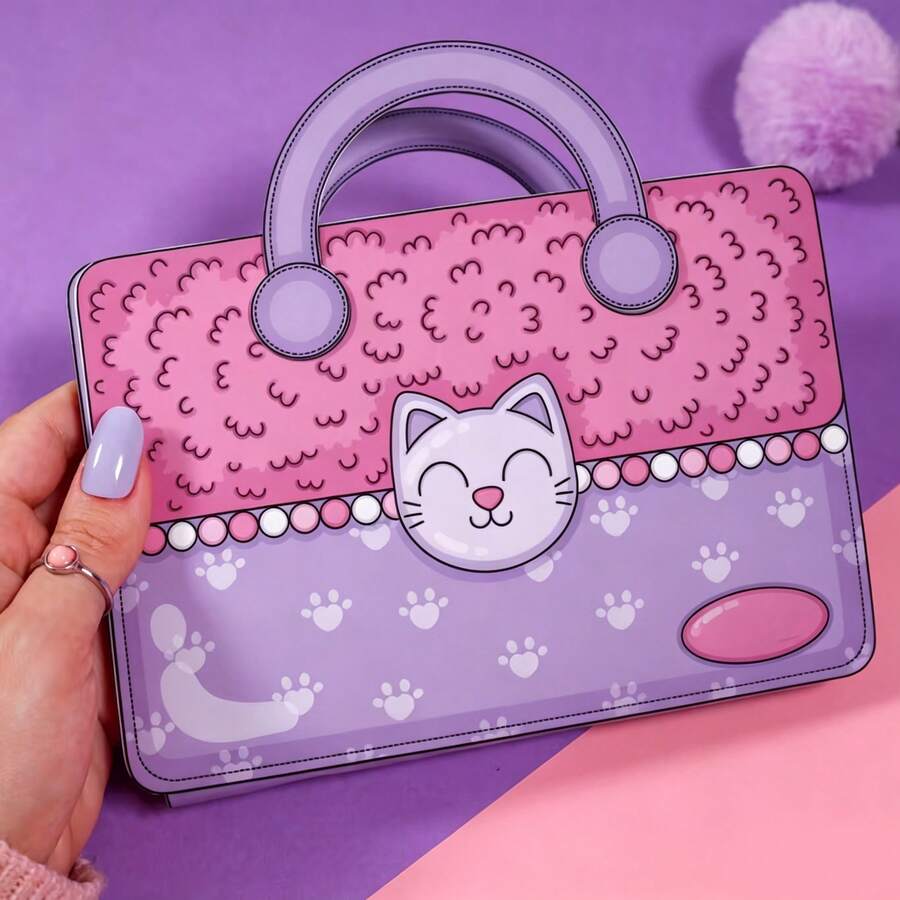 Cute Cat Tote Bag Themed Quiet Book DIY Handmade Craft Kit, Kitten Home Care Role Play Game, Children's Pet Enlightenment Educational Toy, Birthday Gift