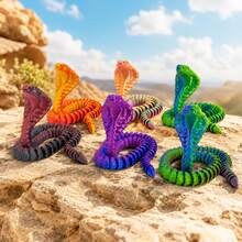 Realistic Movable 3D Printed Cobra Snake, Multi-Color Gradient Full Body Coiling Creative Desktop Decor Stress Relief Toy, Niche Collectible Sculpture Figurine, Random Color - Multicolor - View 3