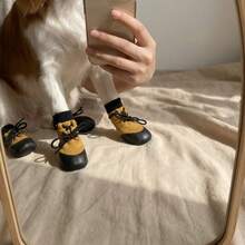 Dog Outdoor Waterproof Shoe Covers, Lace-Up Anti-Slip Pet Shoes And Socks, Wear-Resistant Anti-Slip Paw Protection Walking Shoes - Mustard Yellow - View 5