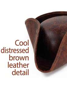 1pc Brown Faux PU Leather Funny Halloween Sailor Pirate Tricorne Hat, Fashion Captain Hat Cosplay Accessory, Suitable For Party, Performance, Costume, Masquerade - Party - View 4