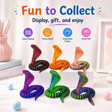 Realistic Movable 3D Printed Cobra Snake, Multi-Color Gradient Full Body Coiling Creative Desktop Decor Stress Relief Toy, Niche Collectible Sculpture Figurine, Random Color - Multicolor - View 8