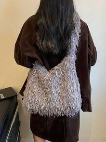 Dedoo 韓式尼龍獨特設計腋下肩背托特包，百搭時尚通勤休閒女款單肩托特包 - 灰色 - 查看 6