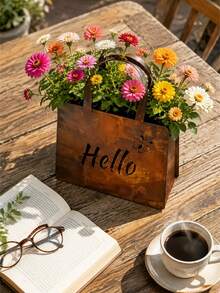 3pcs/1pc Vintage Rusty Metal Hanging Flower Basket, Double-Sided Hello & Welcome Design, Suitable For Garden, Yard, Wall, Indoor And Outdoor Decoration - Style Random - View 7