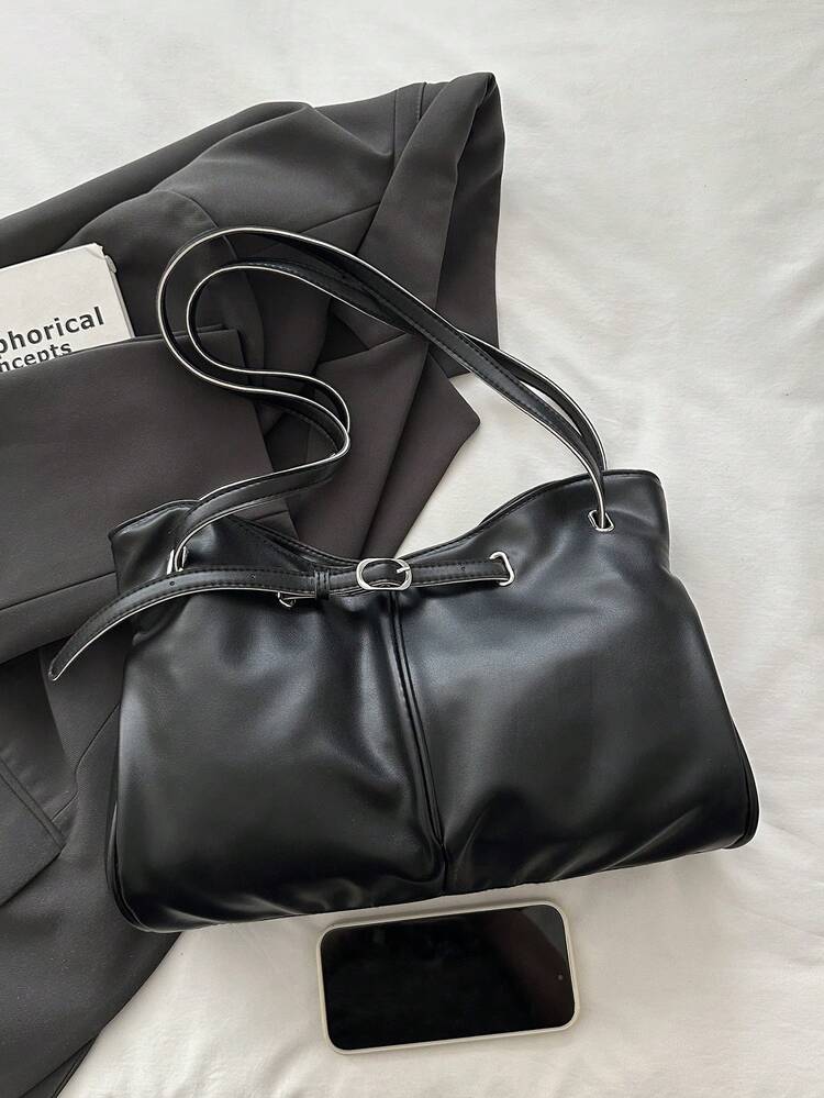 Premium Large Capacity Handbag For Women, Fashion Versatile Casual Minimalist Commuter Shoulder Tote Bag - Black - View 3