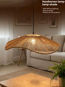 Handmade Bohemian Country Style Woven Lampshade - Ruffle Edge Vine Design Ceiling Light Shade, Suitable For Dining Room, Modern Farmhouse Vintage Lighting Fixture (Bulb Not Included) - Boho Rustic Style - View 5