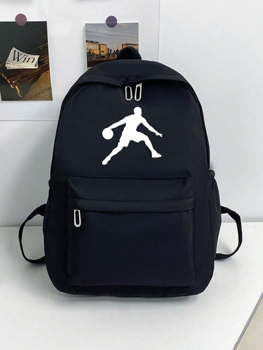 1件純色男士時尚後背包，大容量百搭休閒通勤學生背包，男女通用 - 黑色 - 查看 1