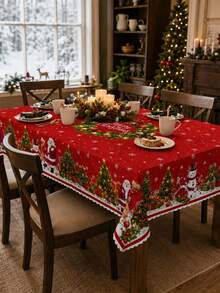 1pc Christmas Tablecloth, Santa Claus, Snowman, Christmas Tree Pattern, Christmas Wreath Design, Rectangular/Oval/Round, Suitable For Christmas Eve Party, Christmas Decoration, New Year Celebration, Living Room, Kitchen Decor - Multicolor - View 5