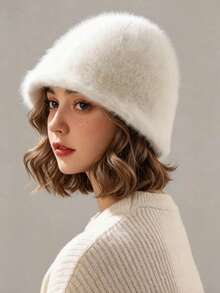 New Women's Autumn/Winter Versatile Mink Fur Bucket Hat, Solid Color Minimalist Fashion Outdoor Warm Ear Protection Cold-Proof Bell-Shaped Bucket Hat - Multicolor - View 8