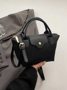 New Women Versatile Large Nylon Solid Color Shoulder Bag, Crossbody Bag, Tote Bag - Black - View 7