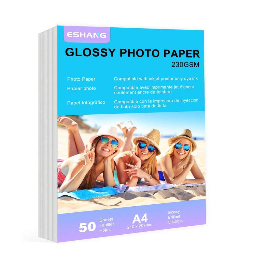 50 Sheets Glossy Photo Paper, A4 230GSM Papers With Inkjet Printer Only Dye Ink, Ideal For Souvenir Photos, A4 Menus, Greeting Cards & Invitations
