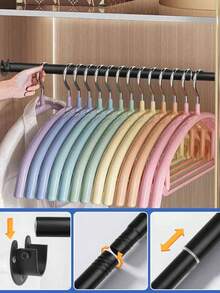 Extra Long Stainless Steel Curtain Rod, Curtain Rod, Clothes Rack, Tension Rod, ...Drying Rack, Hanging Rod, Bracket, Kitchen Storage Rod, Pull Rod Shovel Hanging Rod, Clipboard Hanging Rod, Kitchen Towel Hanging Rod, Snow Basin Hanging Rod, Basement Hanging Rod, No Drilling Required, Stainless Steel Material, Easy Installation, No Adhesive Needed, Suitable For Wardrobe, Bathroom, Window, Abaya Rack, Telescopic Star Wand Multi-Color Options - Black - View 4