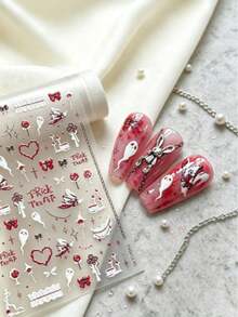 Halloween Christmas 3D Embossed Jelly Nail Stickers, Spot Bow Rabbit Gold Foil Frame Cherry Spider Web Ghost Bat Clown Self-Adhesive Nail Decals DIY Manicure Decor - Multicolor - View 5