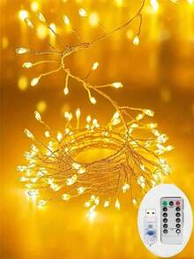 1pc LED Firework Fairy String Lights, 8 Flashing Modes, USB Powered, With Remote Control And Timer Function, Indoor Ceiling Bedroom Window Decoration Light, Suitable For Christmas Tree Wedding Party, Warm White Elegant Style, Christmas Occasion - USB Firecracker Light - View 9