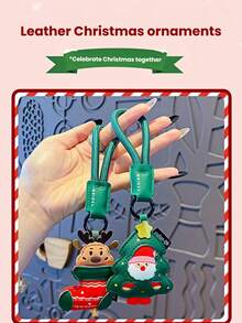 1pc Christmas Cartoon PU Leather Key Lanyard Christmas Tree Reindeer Sock Pendant Holiday Gift Car Keychain Bag Charm - A - View 4