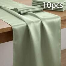 4pcs/10pcs 28*275cm Wedding Satin Table Runner Sage Green/Dark Green Silk Table Runner Banquet Table Runner Suitable For Rectangular Round Dining Tables - Green - View 9