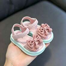 Girls' Fashion Sunny Sandals, Korean Style Hook & Loop, Lightweight Non-Slip Soft Sole Princess Shoes For Daily Wear And Outings - Pink - View 5