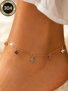 1pc 18K Gold Plated 2026 New Style Women's Simple Elegant Versatile Flower Anklet, Stainless Steel Waterproof Durable, Suitable For Girlfriend, Mother, Daily Life/Summer Beach Party/Vacation/Mother's Day/Valentine's Day Gift - Anklet 2 - View 2