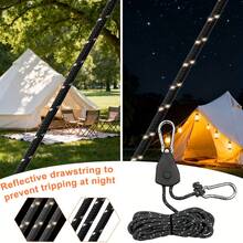 4m Reflective Tent Guy Line Set (Includes Tensioners And High-Strength Spiral Stakes), Adjustable Windproof Rope And Stake Combination, Suitable For Camping Tents, Tarps, Awnings And Outdoor Hiking - Multicolor - View 2
