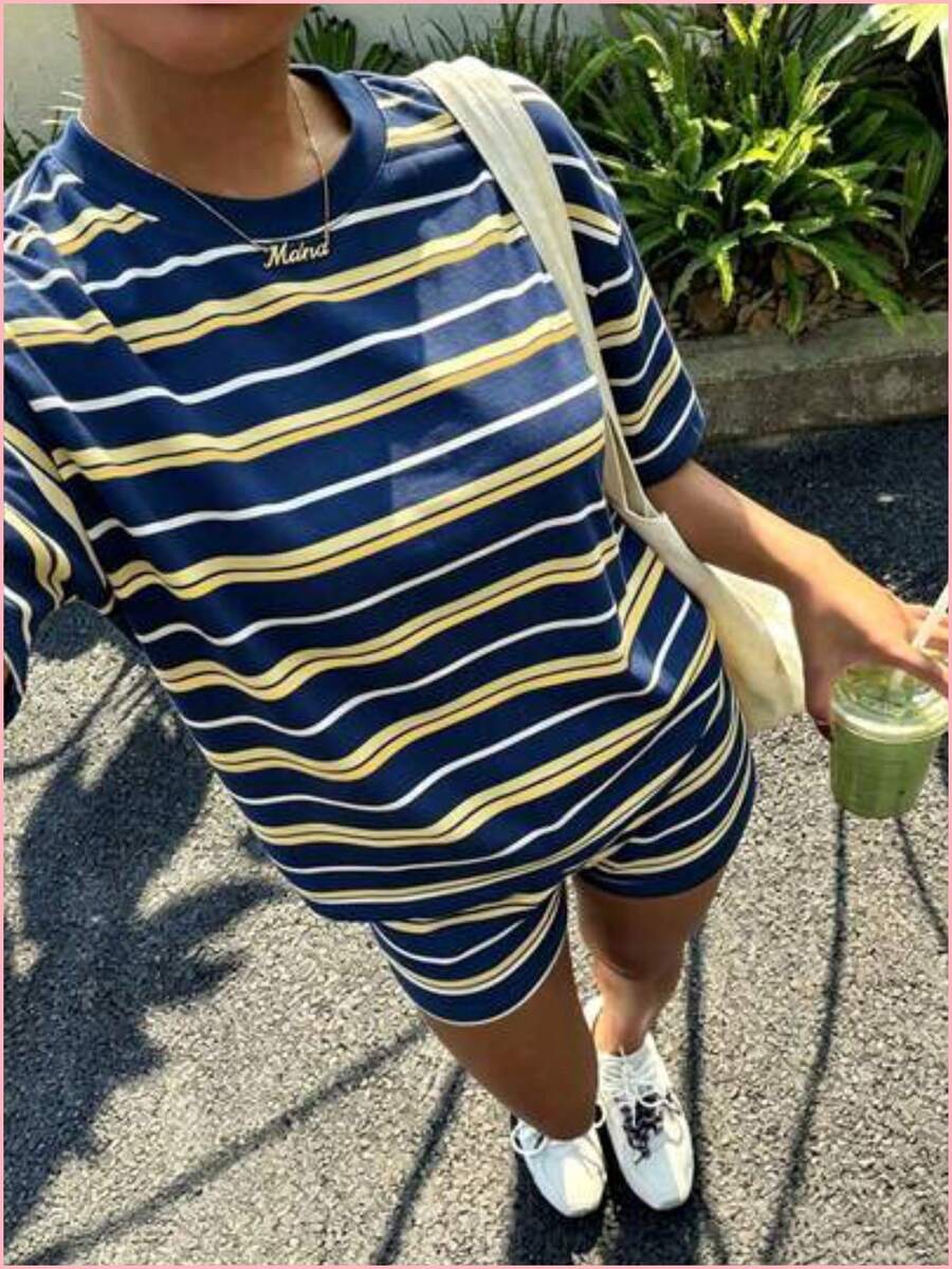 Conjunto casual de 2 piezas para mujer de verano con camiseta de manga ...