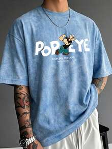 Men's Vintage American Graphic Washed Short Sleeve T-Shirt | Suitable For Summer Wear | Comfortable & Breathable | Leading The Fashion - Baby Blue - View 2