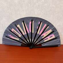 Black Background Colorful English Print Hard Bone Clacker Fan Rave Theme Music Festival Interactive Handheld Prop Foldable Portable Cooling Fan - Multicolor - View 3