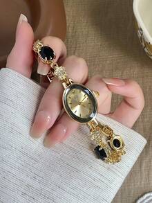 1件女款金色圓形石英手錶，優雅時尚，適合日常配戴，生日/畢業禮物，派對與聚會 - 金色 - 查看 6