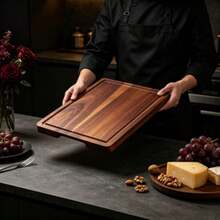 Large Heavy-Duty Acacia Wood Cheese Board/Cutting Board With Juice Groove And Non-Slip Feet - Suitable For Kitchen, BBQ, Serving Tray, Large Cutting Board For Meat, Vegetables And Fruit, Polished For Extra Durability - View 5