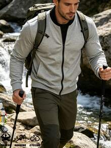 Minimalist Knit Baseball Jacket, Breathable Full Zip Sports Cardigan For Fitness And Running, Spring/Autumn - Black - View 3