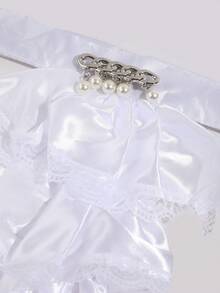 1pc Court Style Lace Satin Multi-Layer Ruffle Fake Collar With Pearl Chain Decoration, Versatile Shirt Collar Accessory - Multicolor - View 6