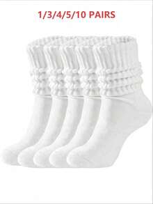 5/2 Pairs Women's Multi-Color Fashion Bubble Loose Socks, Comfortable Classic European Style Knee-High Casual Tight Mid-Calf Socks - White - View 10