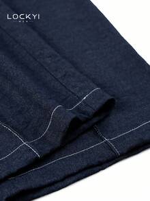 1pc Men's American Sports College Style Mid-Waist Button Loose Straight Leg Casual Pants Spring/Autumn - Blue - View 7
