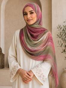 Women's Hand Tie-Dye Contrast Gradient Hijab Scarf, Soft Lightweight Breathable Oversized Headscarf Shawl Wrap For Muslim Women, Vintage Boho Scarf - Pomegranate Red 3# - View 2