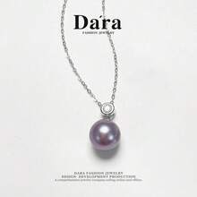 DARA Freshwater Purple Pearl Pendant S925 Silver 10-11mm Round High Luster Zirconia Inlaid Single Pearl Classic Luxury Gift Box Style - Purple - View 5