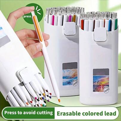 Pensil Warna Otomatis dengan Fitur Tekan untuk Menghapus, Isi Pensil Berbasis Minyak yang Dapat Diganti, Warna Campuran Profesional untuk Menggambar dan Melukis