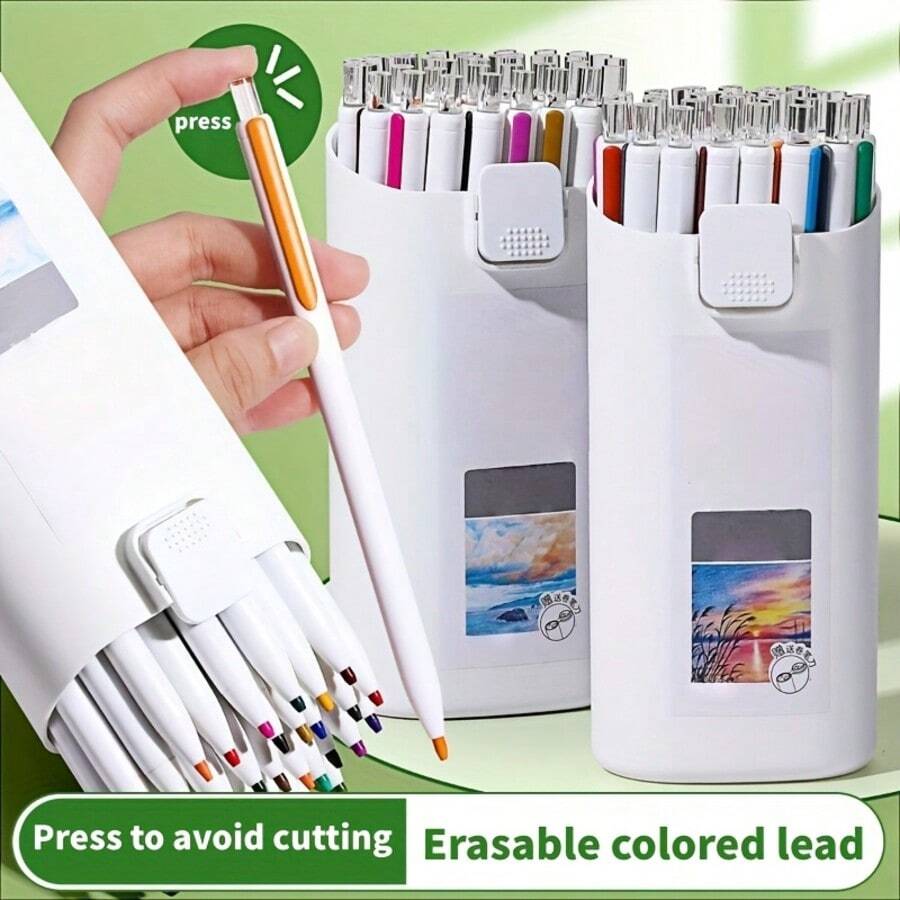 Pensil Warna Otomatis dengan Fitur Tekan untuk Menghapus, Isi Pensil Berbasis Minyak yang Dapat Diganti, Warna Campuran Profesional untuk Menggambar dan Melukis - A - View 1