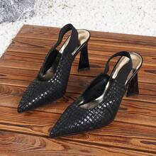 AMROUO Elegant Crocodile Textured Fabric Pointed Toe Slingback 9cm High Heel Pumps, Suitable For Party, Gathering, Commute, Versatile Fashion High Heel Shoes For Women - Black - View 6