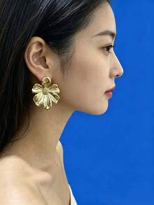 2/6/16PCS Vintage Style Mixed Plated CCB Earrings Set, Floral & Geometric Versatile Ear Jewelry - Gold - View 6