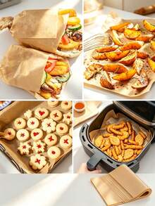 100pcs Original Color Kraft Paper Baking Parchment, Non-Stick Oil-Resistant Heat-Resistant Liner, Suitable For Air Fryer, Oven Cookies, Fried Snacks, Sandwich Wrapping, Kitchen Supplies, Autumn Halloween Christmas Decoration, Back To School Season Kitchen Essentials [50/1pc] - Multicolor - View 4